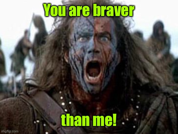 Braveheart  | You are braver than me! | image tagged in braveheart | made w/ Imgflip meme maker