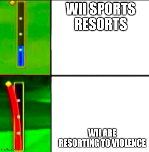 Wii sports bar | WII SPORTS RESORTS WII ARE RESORTING TO VIOLENCE | image tagged in wii sports bar | made w/ Imgflip meme maker