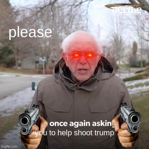 Bernie I Am Once Again Asking For Your Support | please; you to help shoot trump | image tagged in memes,bernie i am once again asking for your support | made w/ Imgflip meme maker