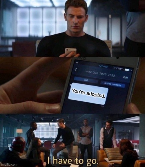 If you ever wondering when im going to stop the adoption jokes, it will be never. | You're adopted. | image tagged in captain america text,you re adopted | made w/ Imgflip meme maker