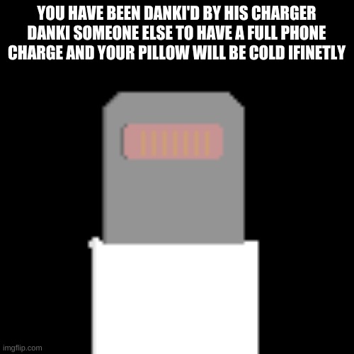 charger | YOU HAVE BEEN DANKI'D BY HIS CHARGER DANKI SOMEONE ELSE TO HAVE A FULL PHONE CHARGE AND YOUR PILLOW WILL BE COLD IFINETLY | image tagged in charger | made w/ Imgflip meme maker