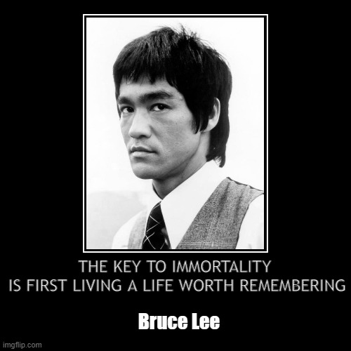 THE KEY TO IMMORTALITY 
IS FIRST LIVING A LIFE WORTH REMEMBERING | Bruce Lee | image tagged in funny,demotivationals | made w/ Imgflip demotivational maker