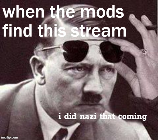 "okay guys, you can oppose Nazism, I guess... just don't be so... Antifa about it" | when the mods find this stream | image tagged in hitler i did nazi that coming | made w/ Imgflip meme maker