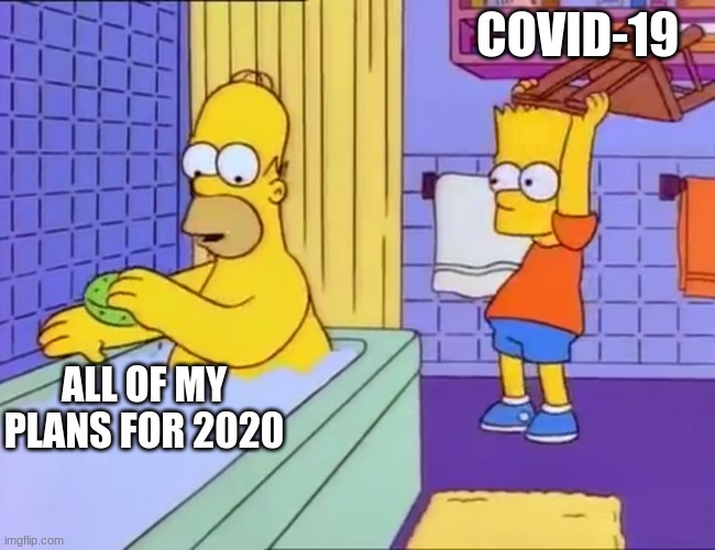 Bart hits Homer with chair | COVID-19; ALL OF MY PLANS FOR 2020 | image tagged in bart hits homer with chair | made w/ Imgflip meme maker