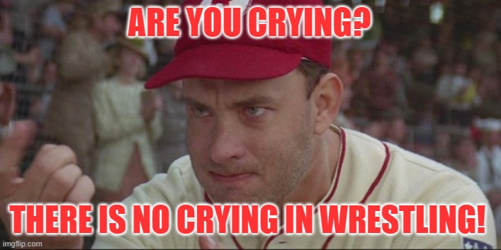 THERE IS NO CRYING IN WRESTLING! | ARE YOU CRYING? THERE IS NO CRYING IN WRESTLING! | image tagged in wrestling | made w/ Imgflip meme maker