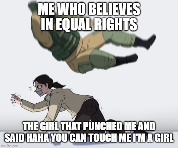 Rainbow Six - Fuze The Hostage | ME WHO BELIEVES IN EQUAL RIGHTS; THE GIRL THAT PUNCHED ME AND SAID HAHA YOU CAN TOUCH ME I'M A GIRL | image tagged in rainbow six - fuze the hostage | made w/ Imgflip meme maker