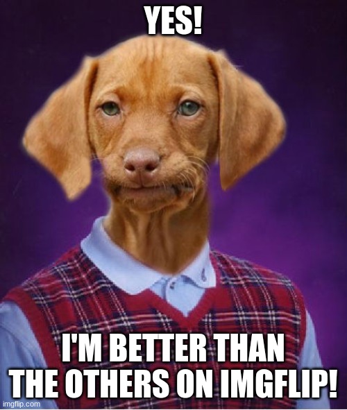 Bad Luck Raydog | YES! I'M BETTER THAN THE OTHERS ON IMGFLIP! | image tagged in bad luck raydog | made w/ Imgflip meme maker