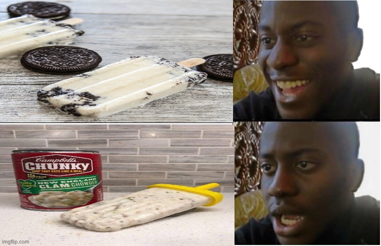 Clam chowder popsicles | image tagged in disappointed black guy,gross,yummy,ice cream | made w/ Imgflip meme maker