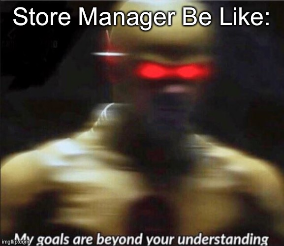 my goals are beyond your understanding | Store Manager Be Like: | image tagged in my goals are beyond your understanding | made w/ Imgflip meme maker