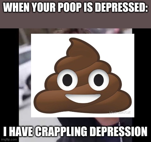 WHEN YOUR POOP IS DEPRESSED:; I HAVE CRAPPLING DEPRESSION | image tagged in i have crippling depression | made w/ Imgflip meme maker