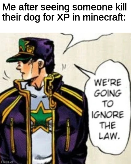 we're going to ignore the law | Me after seeing someone kill their dog for XP in minecraft: | image tagged in we're going to ignore the law | made w/ Imgflip meme maker