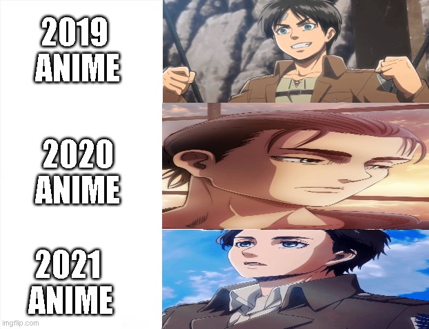 Anime | 2019 
ANIME; 2020
ANIME; 2021
 ANIME | image tagged in memes,attack on titan | made w/ Imgflip meme maker
