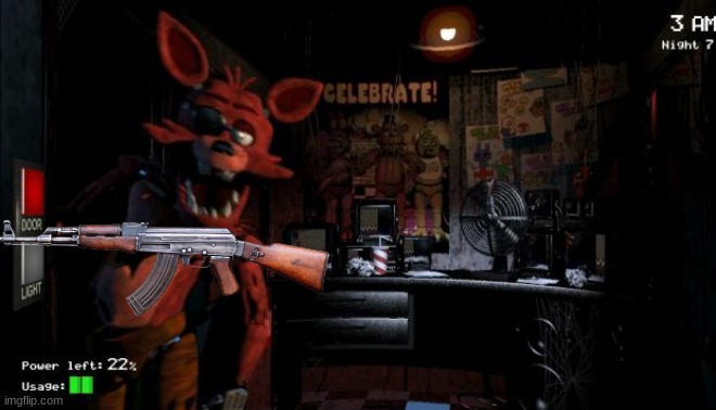 Foxy Says: Play with guns kids | image tagged in foxy five nights at freddy's | made w/ Imgflip meme maker