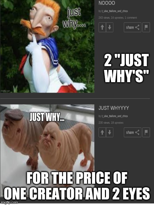 2 "JUST WHY'S" FOR THE PRICE OF ONE CREATOR AND 2 EYES | made w/ Imgflip meme maker