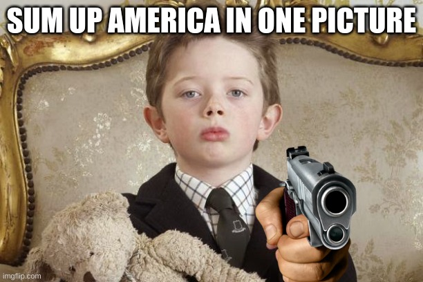 rich kid with gun            hope you get the joke | SUM UP AMERICA IN ONE PICTURE | image tagged in rich kid | made w/ Imgflip meme maker