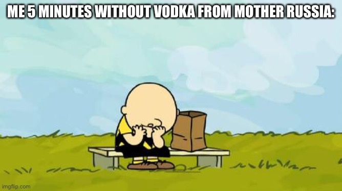 Depressed Charlie Brown | ME 5 MINUTES WITHOUT VODKA FROM MOTHER RUSSIA: | image tagged in depressed charlie brown | made w/ Imgflip meme maker