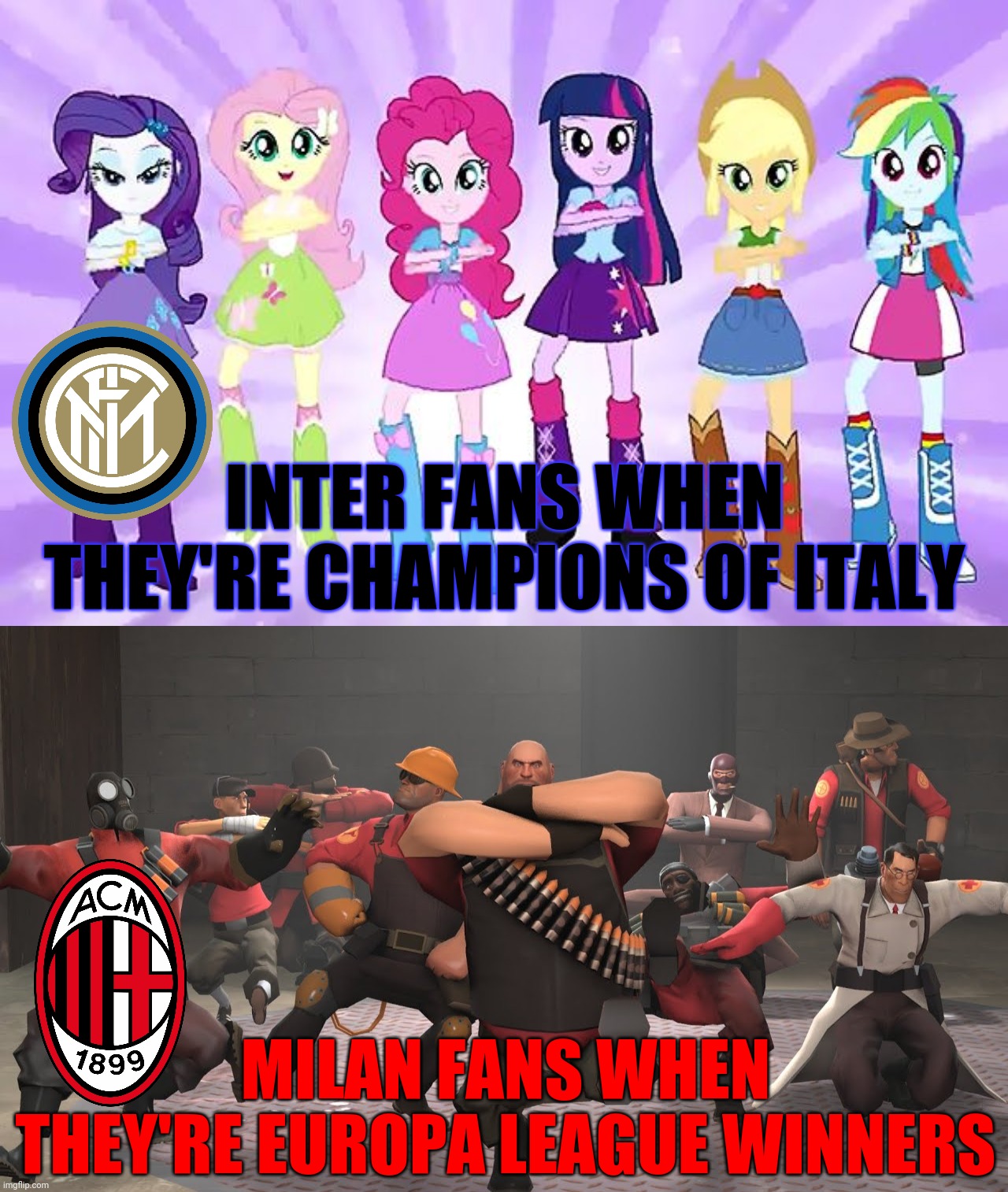 Difference between Inter and their rivals Milan fans | INTER FANS WHEN THEY'RE CHAMPIONS OF ITALY; MILAN FANS WHEN THEY'RE EUROPA LEAGUE WINNERS | image tagged in memes,calcio,inter,ac milan,funny,lol so funny | made w/ Imgflip meme maker