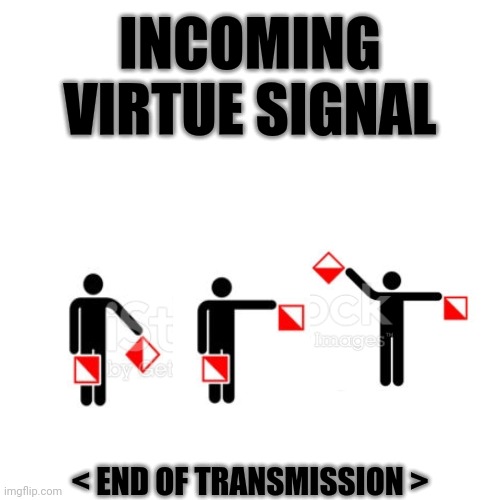 Blank Transparent Square Meme | INCOMING VIRTUE SIGNAL; < END OF TRANSMISSION > | image tagged in memes,blank transparent square | made w/ Imgflip meme maker