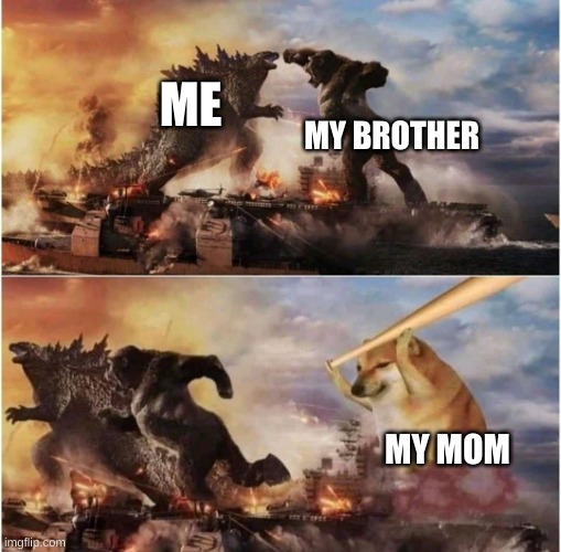 true | MY BROTHER; ME; MY MOM | image tagged in kong godzilla doge,me,funny memes | made w/ Imgflip meme maker