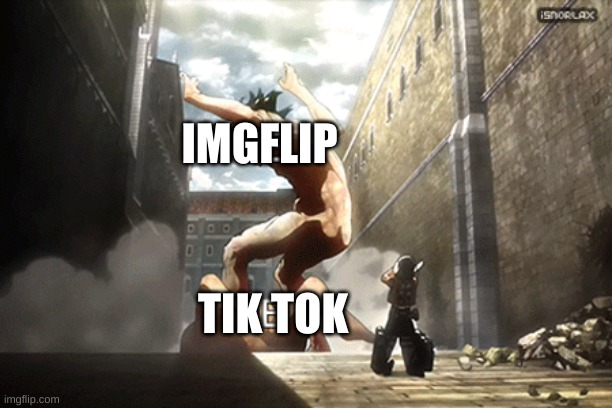 Tik tok sucks | IMGFLIP; TIK TOK | image tagged in attack on titan,tik tok sucks | made w/ Imgflip meme maker