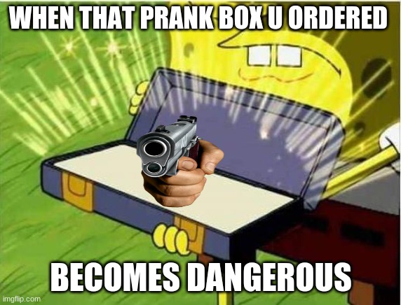 One Angry Box | WHEN THAT PRANK BOX U ORDERED; BECOMES DANGEROUS | image tagged in pranks | made w/ Imgflip meme maker