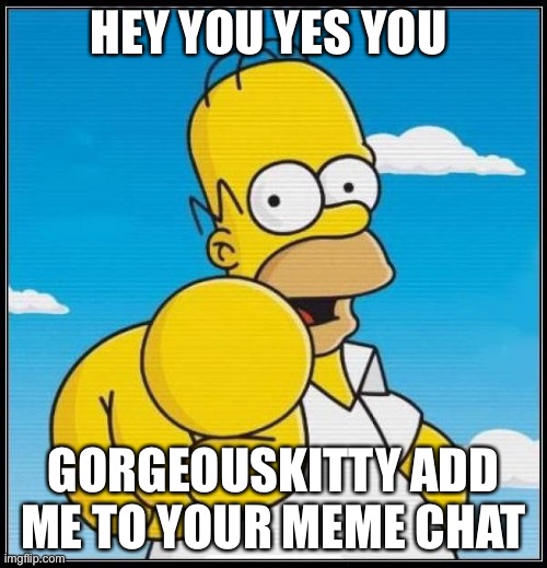 Plz I was the cd yes no prank this is real. I am back it’s not over yet, I’m gonna finish everything. | HEY YOU YES YOU; GORGEOUSKITTY ADD ME TO YOUR MEME CHAT | image tagged in homer simpson ultimate | made w/ Imgflip meme maker