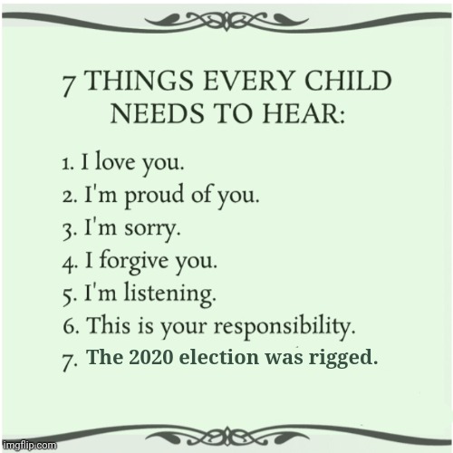7 Things | The 2020 election was rigged. | image tagged in 7 things | made w/ Imgflip meme maker
