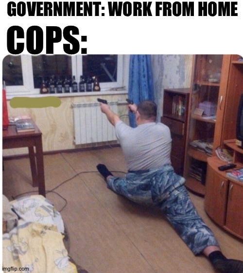 Lol | GOVERNMENT: WORK FROM HOME; COPS: | made w/ Imgflip meme maker