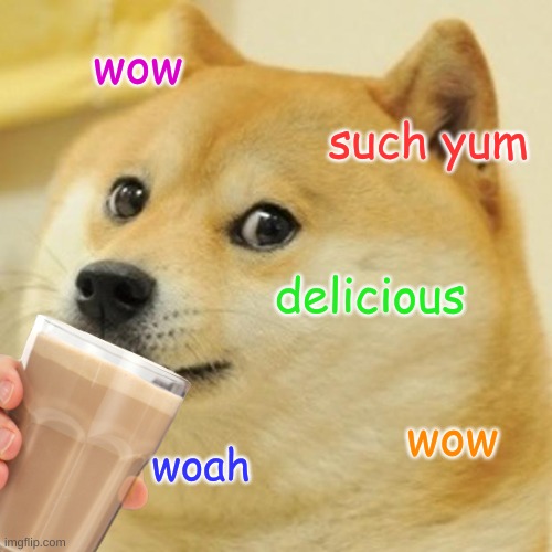 Choccy Milk Doge | wow; such yum; delicious; wow; woah | image tagged in choccy milk,funny memes,funny | made w/ Imgflip meme maker