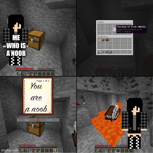Book of Truth (minecraft) | ME WHO IS A NOOB; You are a noob | image tagged in book of truth minecraft | made w/ Imgflip meme maker