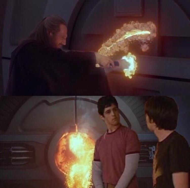Drake, Why is qui gon cutting into the door? Blank Meme Template