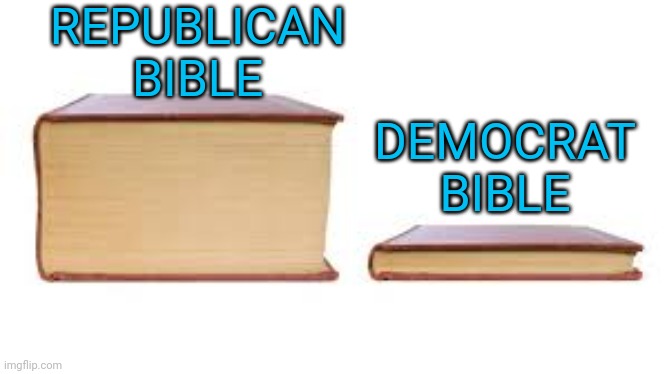 Us versus them |  REPUBLICAN BIBLE; DEMOCRAT BIBLE | image tagged in big book small book | made w/ Imgflip meme maker