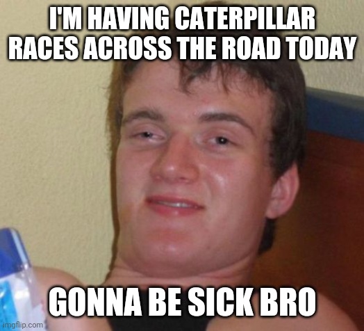 Voted most likely to succeed | I'M HAVING CATERPILLAR RACES ACROSS THE ROAD TODAY; GONNA BE SICK BRO | image tagged in memes,10 guy | made w/ Imgflip meme maker