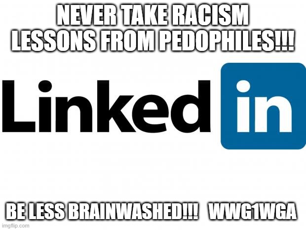 THINK FOR YOURSELF....IT'S EASY! | NEVER TAKE RACISM LESSONS FROM PEDOPHILES!!! BE LESS BRAINWASHED!!!   WWG1WGA | image tagged in scumbag linkedin | made w/ Imgflip meme maker
