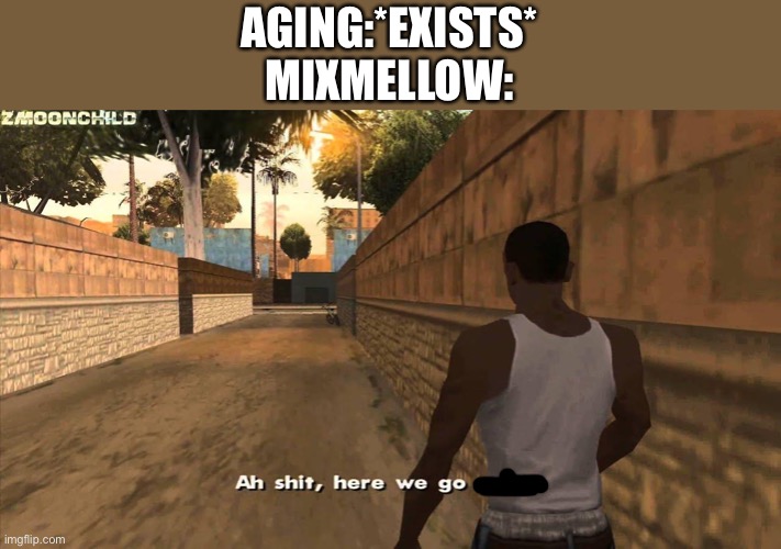 Here we go again | AGING:*EXISTS*
MIXMELLOW: | image tagged in here we go again,mixmellow,ocs,memes | made w/ Imgflip meme maker