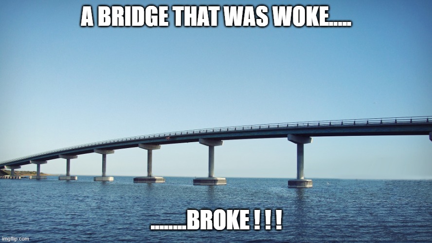 GOD'S TRYING TO TELL US SOMETHING!!! | A BRIDGE THAT WAS WOKE..... ........BROKE ! ! ! | image tagged in bridge | made w/ Imgflip meme maker