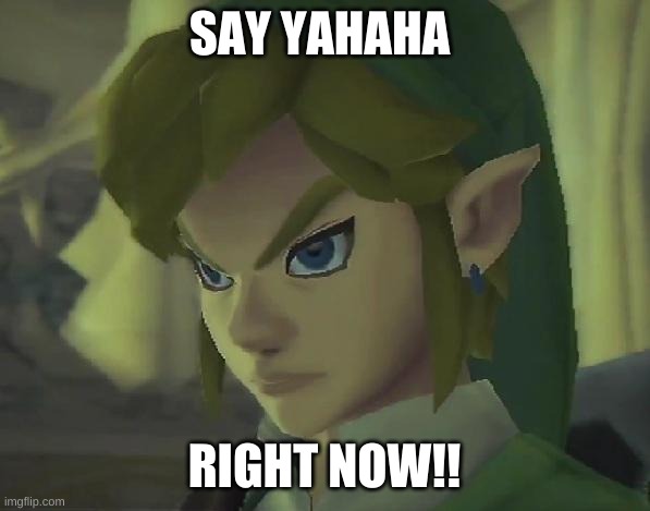 Angry Link | SAY YAHAHA RIGHT NOW!! | image tagged in angry link | made w/ Imgflip meme maker