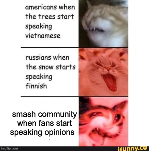 ignore the ifunny water mark aslo im making this a template | smash community when fans start speaking opinions | image tagged in super smash bros | made w/ Imgflip meme maker