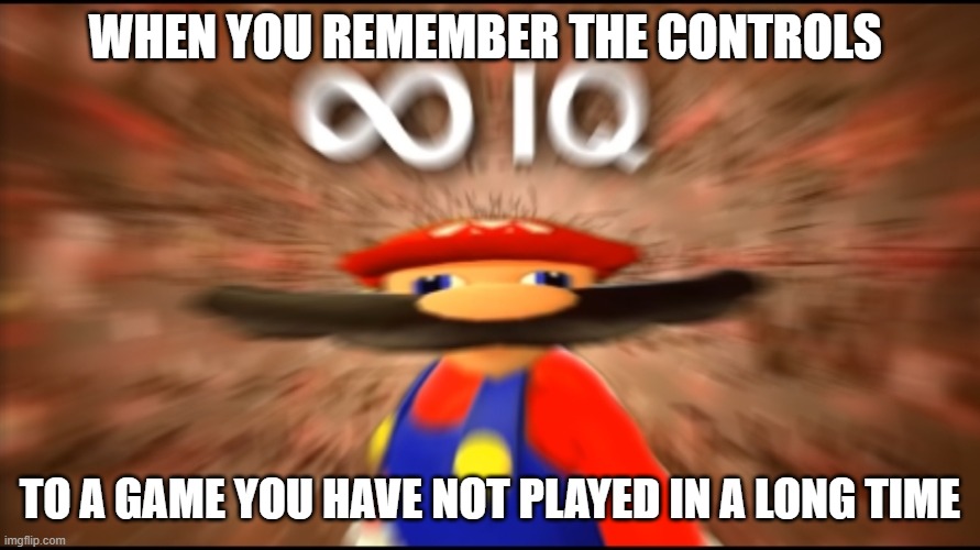 Infinity IQ Mario | WHEN YOU REMEMBER THE CONTROLS; TO A GAME YOU HAVE NOT PLAYED IN A LONG TIME | image tagged in infinity iq mario | made w/ Imgflip meme maker