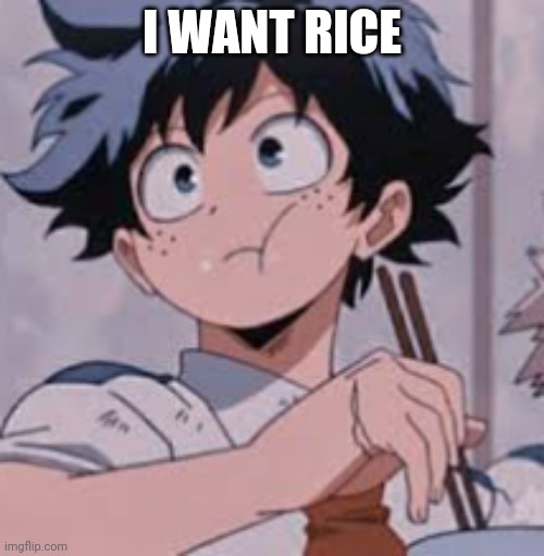 Deku eating Rice | I WANT RICE | image tagged in deku eating rice | made w/ Imgflip meme maker