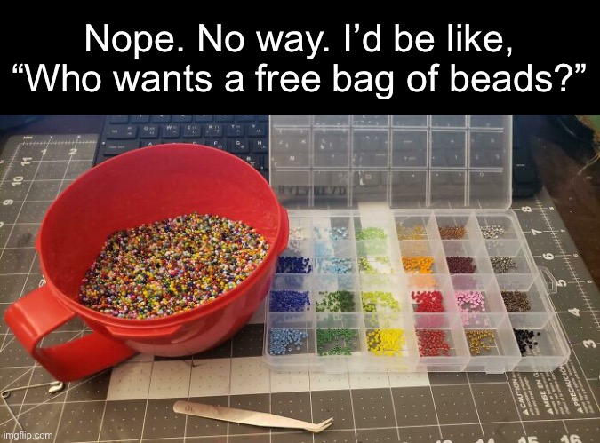 They Spilled All Over The Floor | Nope. No way. I’d be like, “Who wants a free bag of beads?” | image tagged in funny memes,life | made w/ Imgflip meme maker