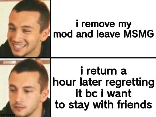 FUUUUUUUUUUUUUUUC | i remove my mod and leave MSMG; i return a hour later regretting it bc i want to stay with friends | image tagged in tyler joseph disappointed | made w/ Imgflip meme maker