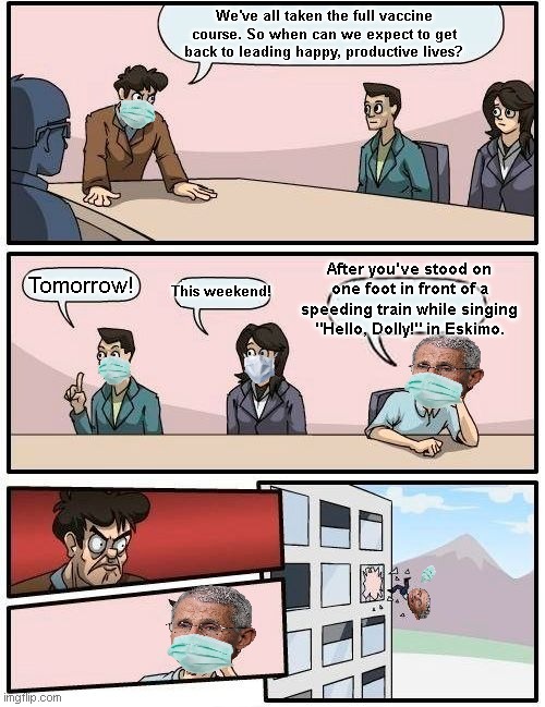 Boardroom Meeting Question with Dr. Fauci Blank Meme Template