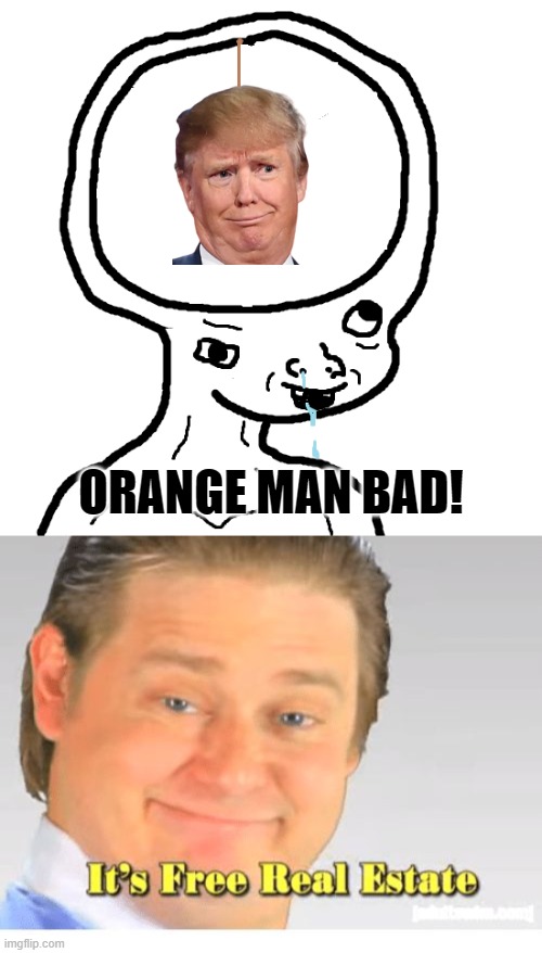 Trump living rent free in your head. | ORANGE MAN BAD! | image tagged in dumb wojak,it's free real estate | made w/ Imgflip meme maker