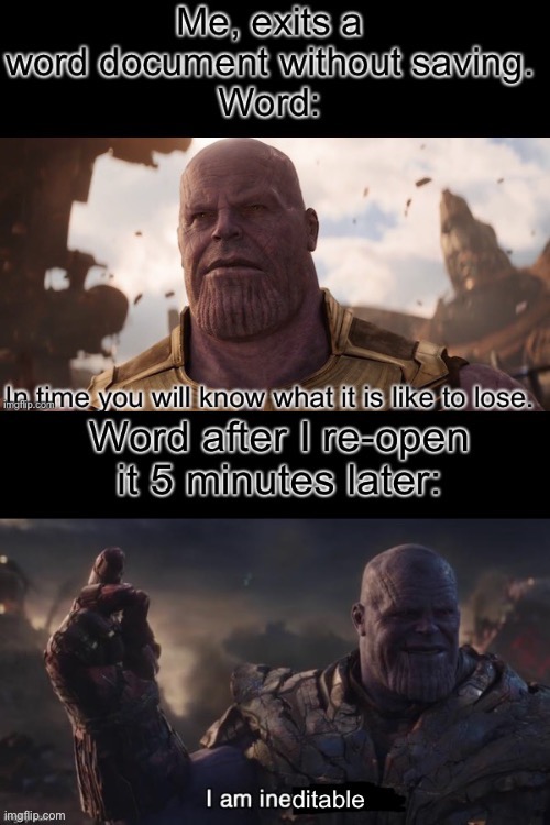 Fr tho haha | image tagged in thanos,thanos impossible,marvel,avengers | made w/ Imgflip meme maker