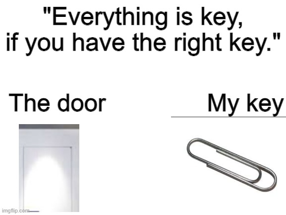 lost in life big sad | "Everything is key, if you have the right key."; The door               My key | image tagged in blank white template | made w/ Imgflip meme maker
