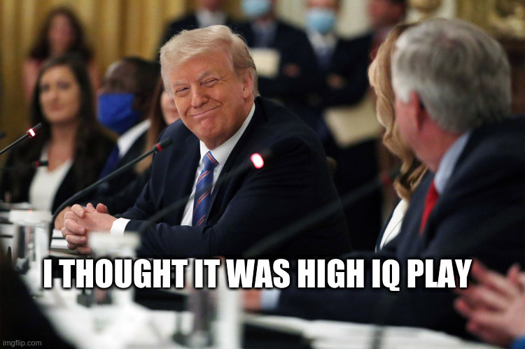 Trump says he will ‘pressure’ governors to reopen schools in the | I THOUGHT IT WAS HIGH IQ PLAY | image tagged in trump says he will pressure governors to reopen schools in the | made w/ Imgflip meme maker