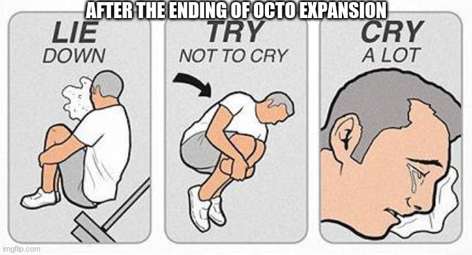 lie down try not to cry cry a lot octo expansion meme | AFTER THE ENDING OF OCTO EXPANSION | image tagged in cry a lot,meme | made w/ Imgflip meme maker
