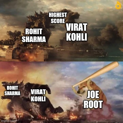 Ind vs Eng at biggest stadium story | HIGHEST SCORE; VIRAT KOHLI; ROHIT SHARMA; ROHIT SHARMA; VIRAT KOHLI; JOE ROOT | image tagged in cricket | made w/ Imgflip meme maker
