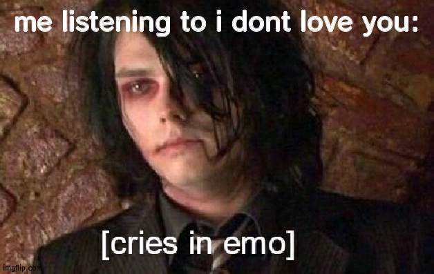 cries in emo | me listening to i dont love you: | image tagged in cries in emo | made w/ Imgflip meme maker